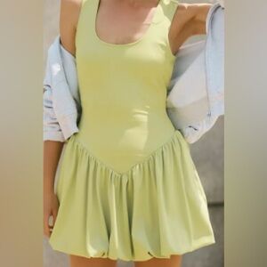 NWT Anthropologie Daily Practice Bubble-Hem Mini Dress size medium lime